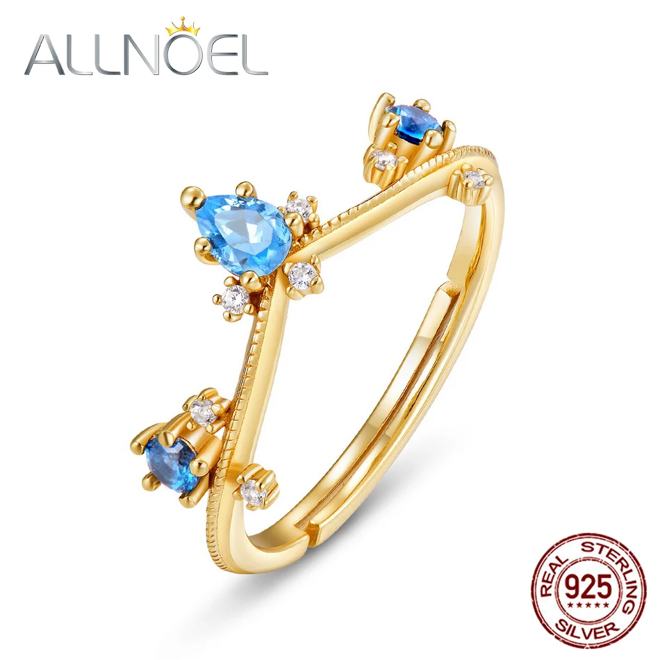 ALLNOEL 925 пробы Серебряное кольцо с синим шпинелем позолоченное женское крошечное