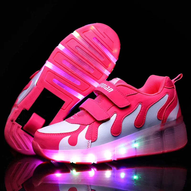Pink Gold Children Glowing Sneakers Kids Roller Skate Shoes Led Light up Girls Boys with Wheels 2020 | Детская одежда и обувь
