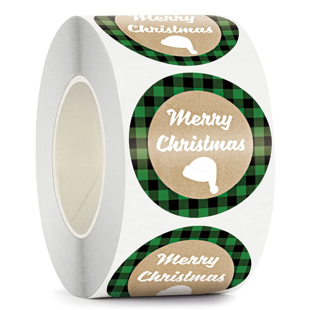 500Pcs/roll Round Merry Christmas Sticker Gift Decoration Green Product Packaging Label Scrapbook | Канцтовары для офиса и