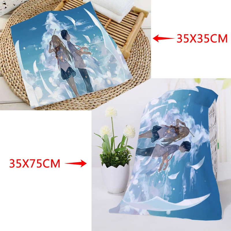 

New Your Lie in April Towels Size 35x35cm 35x75cm Square rectangle Towels Printing Cotton Face Towel Fabric Custom logo