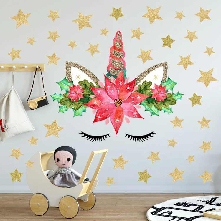 Ins стикер стены Звезды Единорог Светоотражающая клейкая бумага пвх настенная |