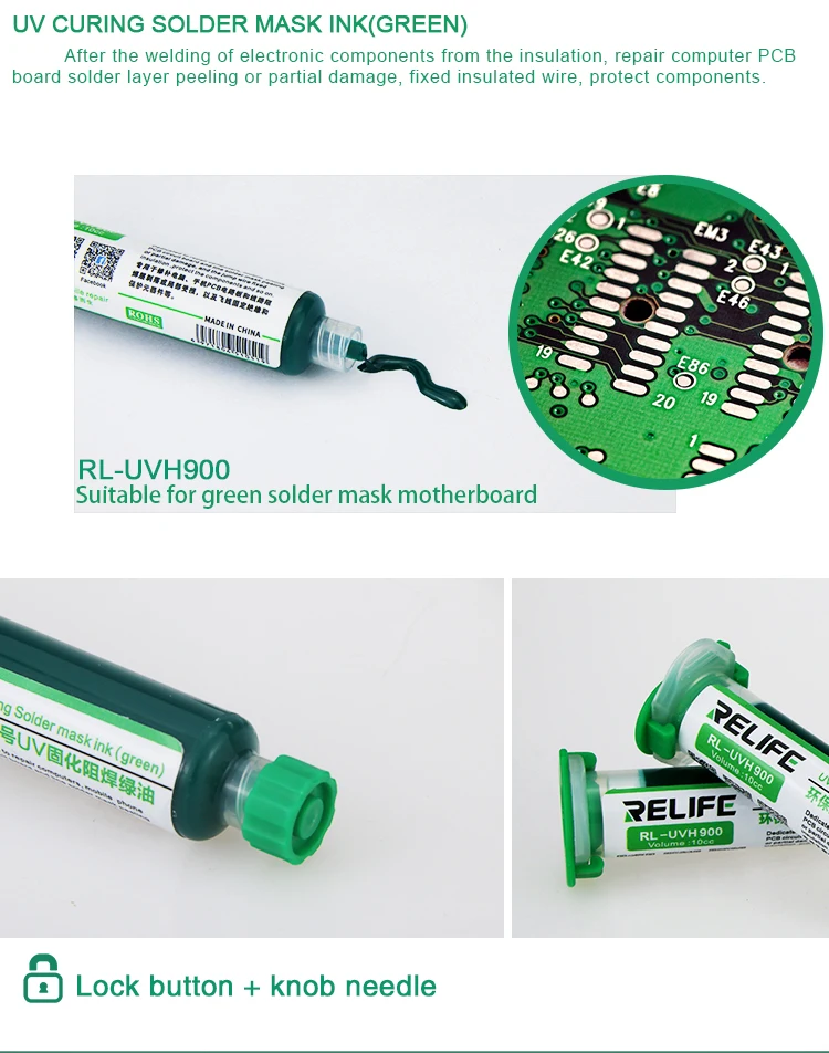 Relife RL-UVH900 10CC PCB УФ излечиваемая паяльная маска чернила ремонт краски зеленый/черный для PCB BGA монтажная плата пайки ремонт
