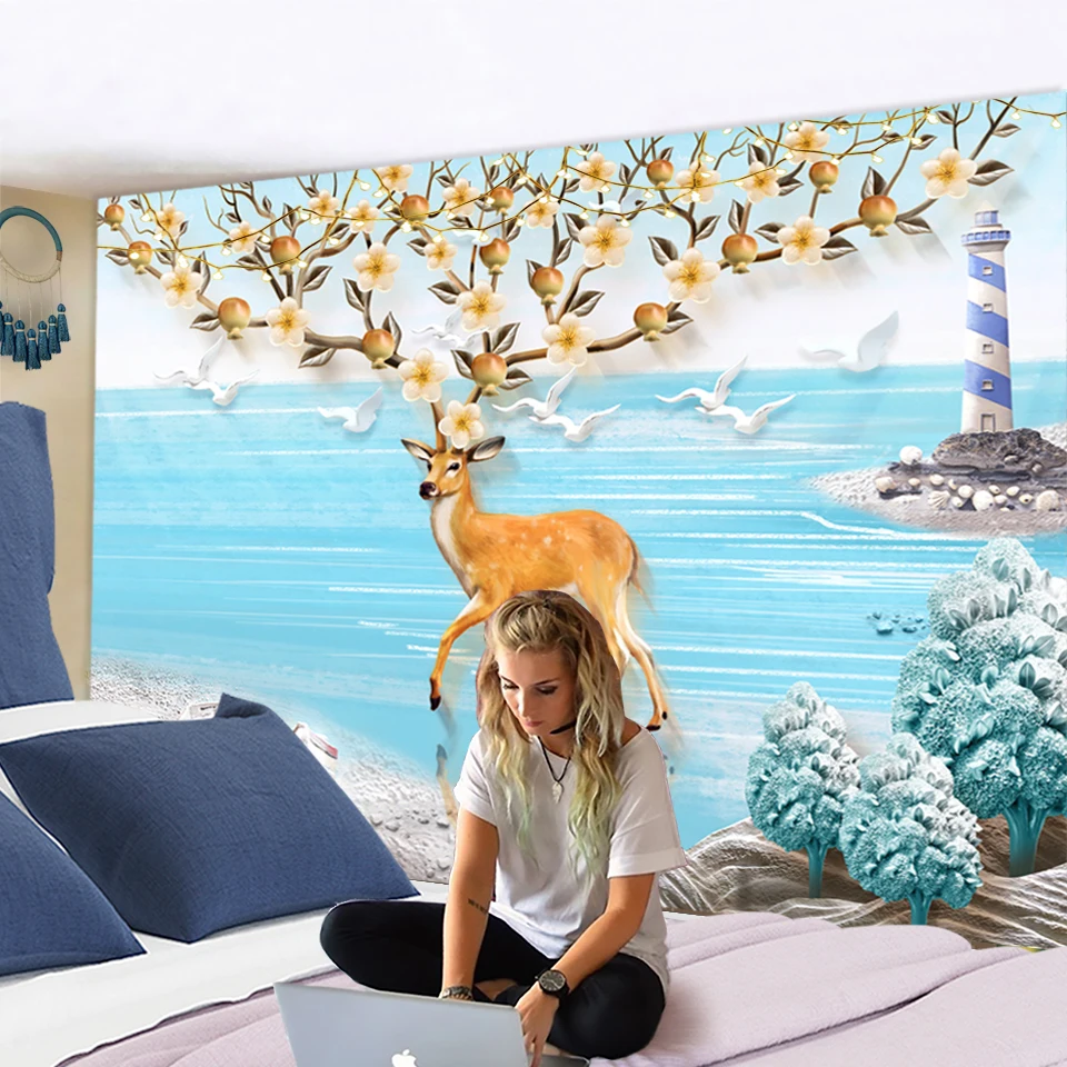 Цветок Sika гобелены с оленями настенный Рог цветение сливы Настенный декор