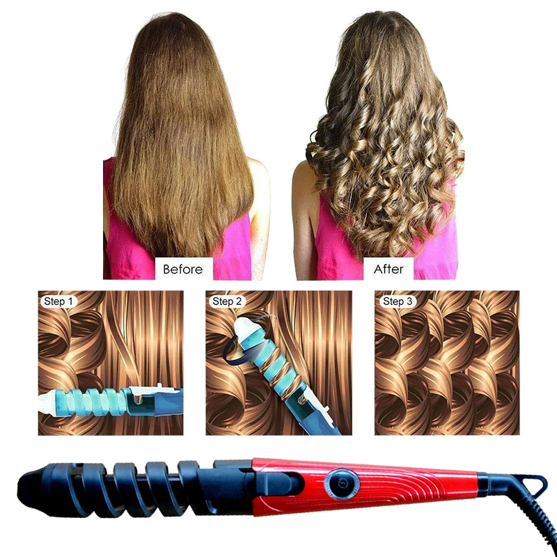 

Electric Hair Curler Magic Spiral Curling Iron Ceramic Curling Wand Professional Curly Machine for Salon Travel Household