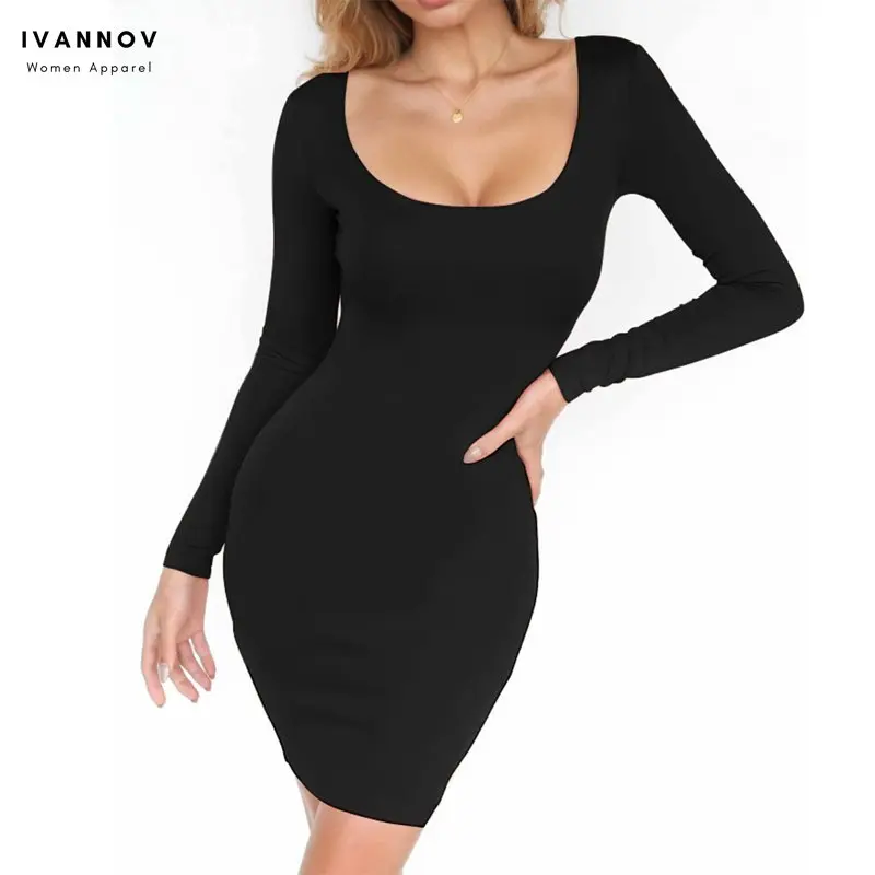 Women Autumn Dresses Long Sleeve Night Club Party Elastic Skinny Solid Slim Sexy Elegant Bodycon Mini Dress Pullovers Spring | Женская