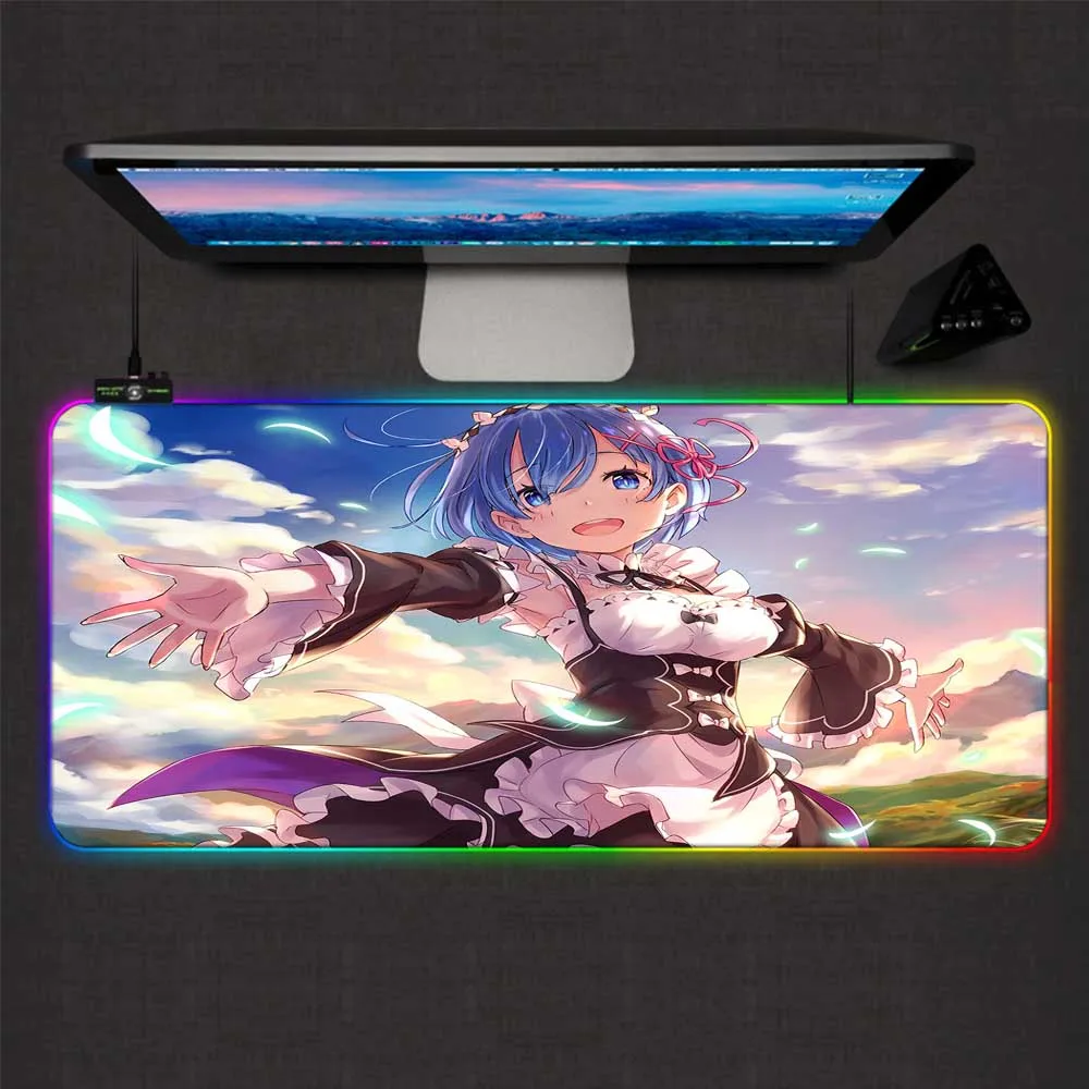

XGZ Re Zero Girl Pattern Animation Mouse Pad RGB Large Gamer LED Backlight Color Computer Office Keyboard Desk Gaming Mouse Pad