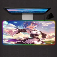xgz re zero girl pattern animation mouse pad rgb large gamer led backlight color computer office keyboard desk gaming mouse pad