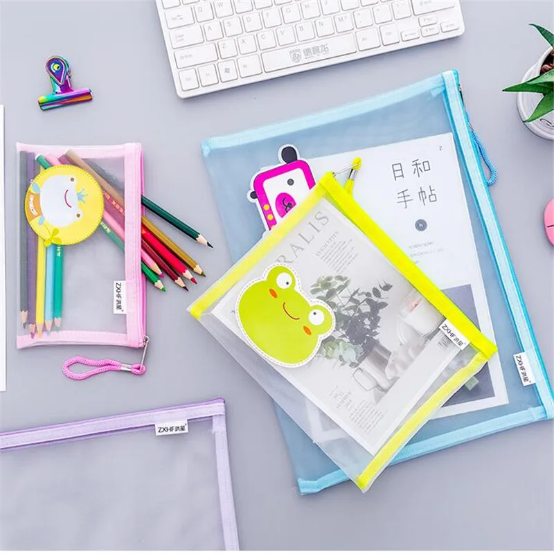 

Nylon Transparent Document Bag Plastic Zipper Cartoon Zipper File Bag Creative Office Stationery Portable Folder Pencil Bag