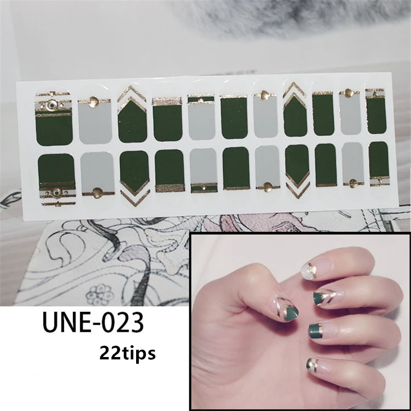 UNE-023 22 подсказки/лист Корея Модный цветной стикер для ногтей Французский на весь ноготь обертывания лак для ногтей Наклейка японский дизайн ногтей Предварительно Разработанный Прямая поставка - Цвет: UNE-023