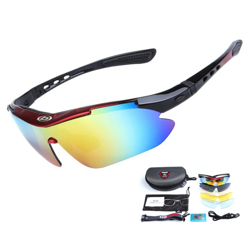 Black Red 5 линз ветрозащитные Mtb велосипедные очки поляризационные UV400 гоночные велосипедные солнцезащитные очки для спорта на открытом воздухе горный велосипед шоссейные велосипедные очки - Цвет: Black Red