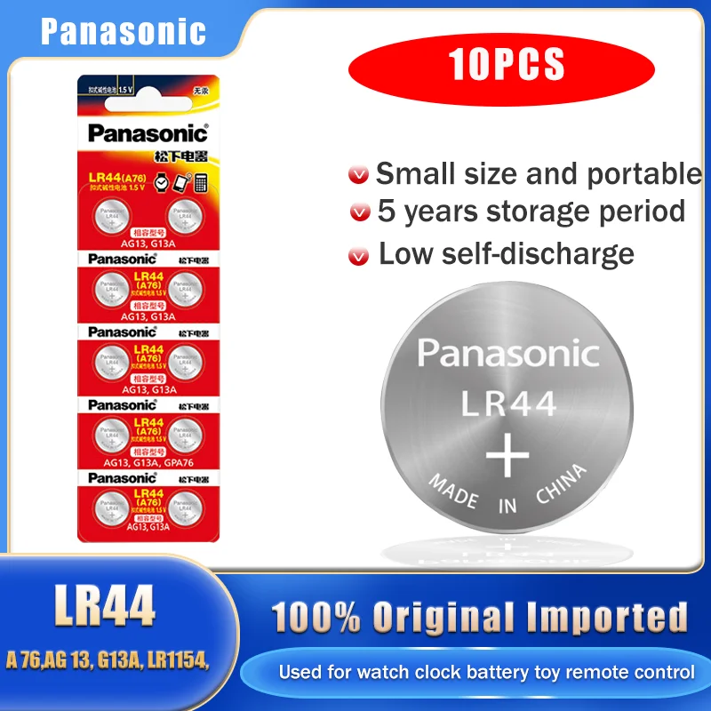 Кнопочные элементы для часов Panasonic A76 LR44 AG13 G13A LR1154 SR1154 357A SR44 1 5 V 10 шт. | Электроника