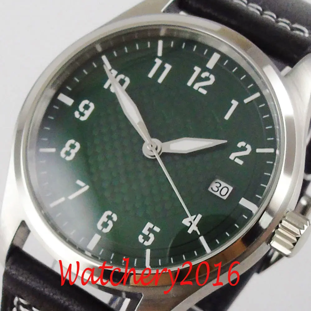 Роскошные 40 мм Corgeut зеленый стерильный циферблат стекло SS светящаяся Дата NH35