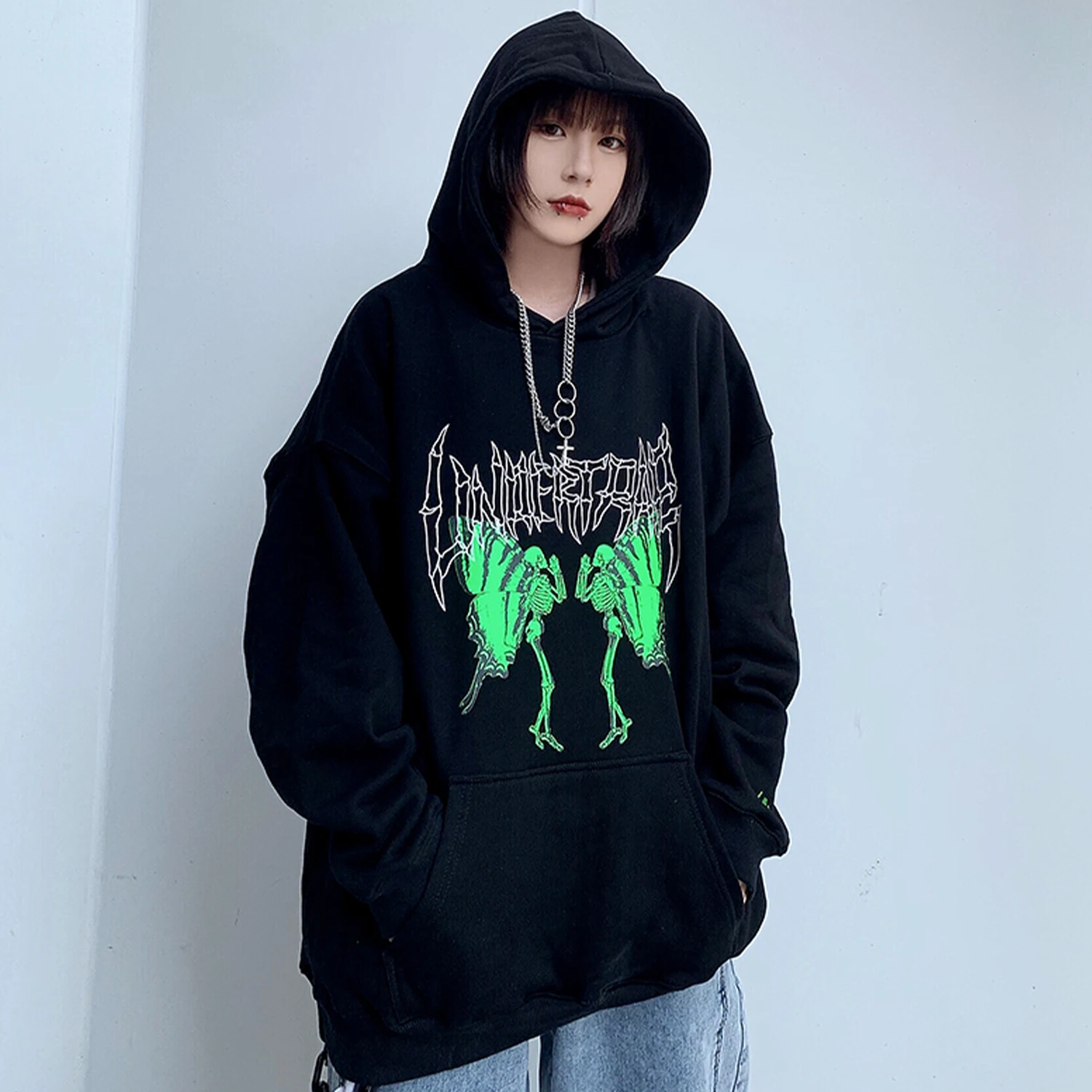 Мужская толстовка с принтом бабочки черепа в стиле Хай стрит темный пуловер хип