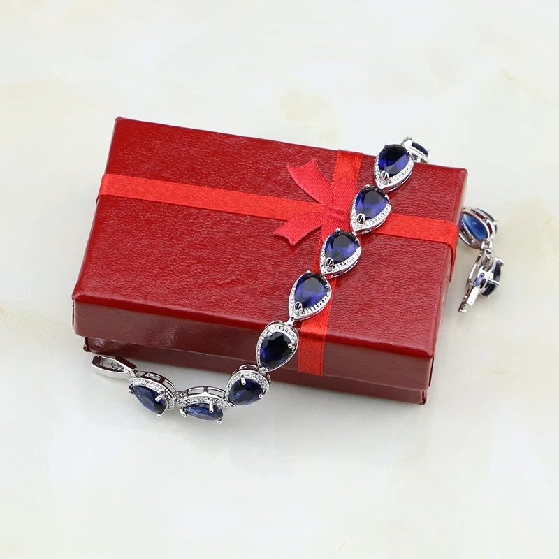 Ювелирные изделия из стерлингового серебра 925 пробы голубой циркон Белый CZ