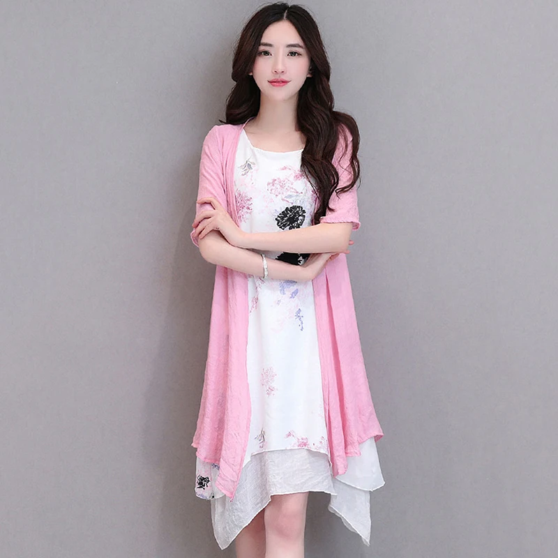 Женское Хлопковое платье с длинным рукавом свободное большого размера XL из двух