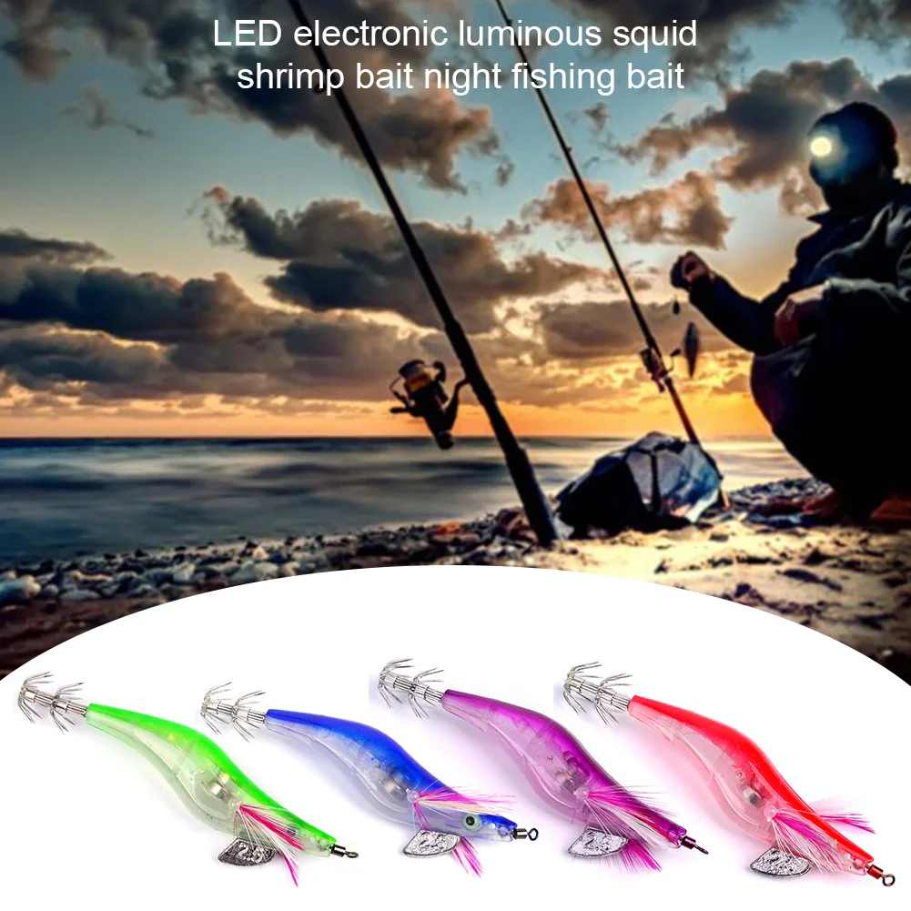 

4PCS 10CM Fishing Lures 12g LED Electronic Luminous Squid Jig Shrimp Artifical Ocean Bait Night Fishing Lure Random Color