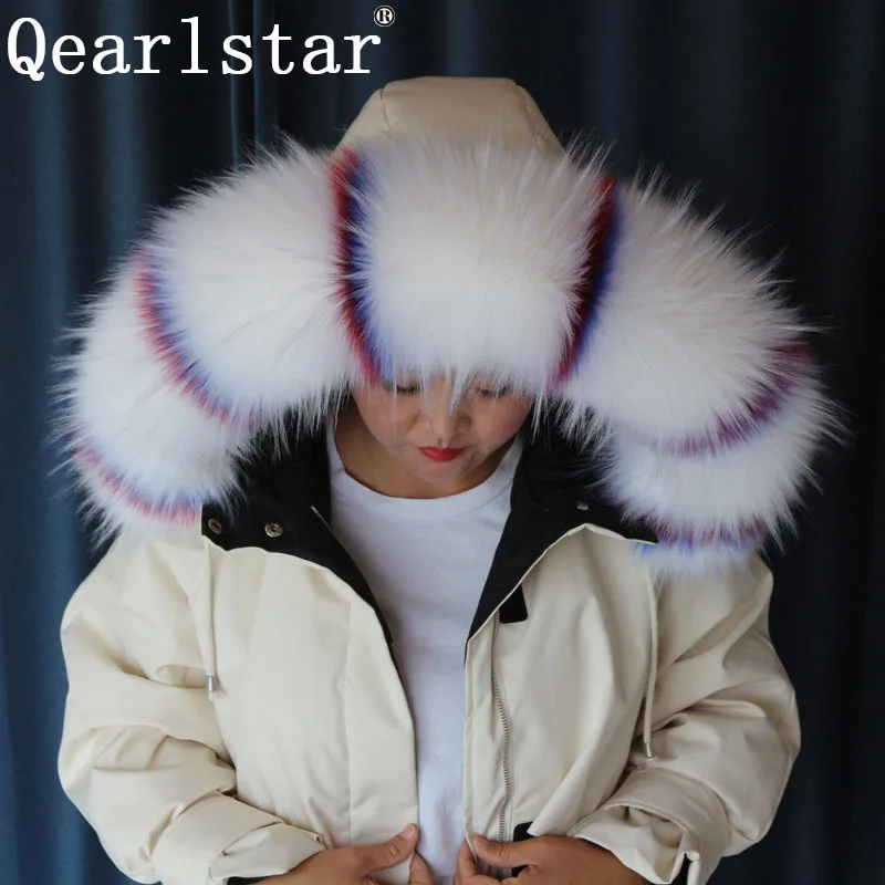 Qearlstar 2020 новый меховой воротник из искусственного меха енота лисы Роскошный