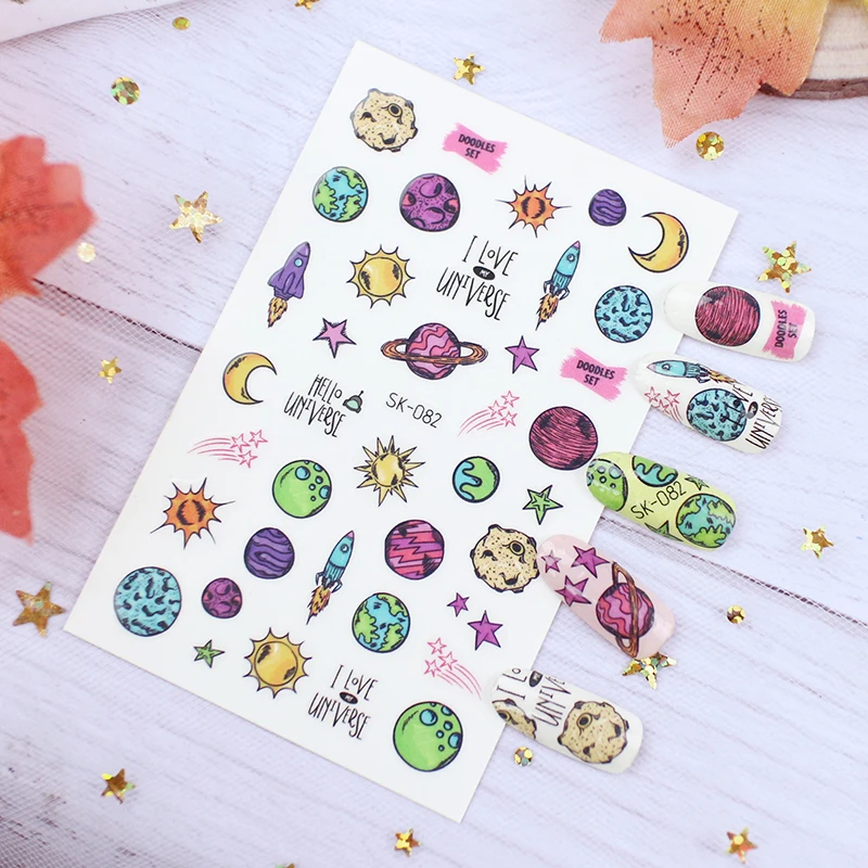 

Cartoon nail art sticker for kids fruit moon starry tar pinting 3D manicure decoration slider water transfer nail decals RA050