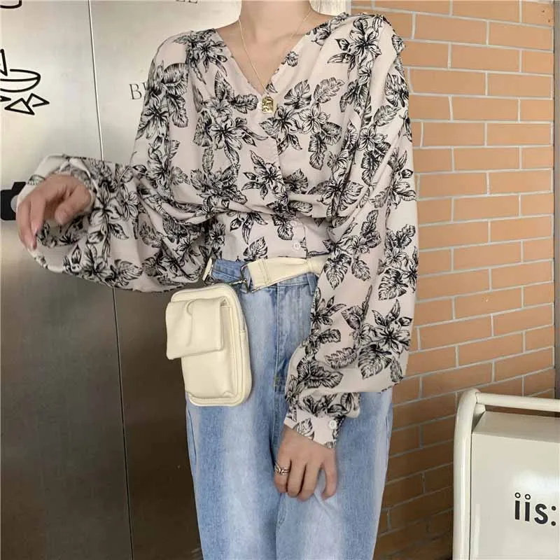 Женские повседневные топы с цветочным принтом модные женские осенние Топы