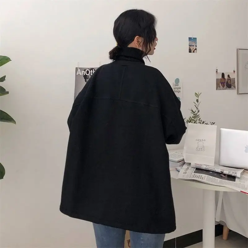 

Sweatshirts Women Turtleneck Plus Velvet Warm Loose Hoodies Womens All-match Chic Fashion Ulzzang Designer Tops Ladies Ins Daily