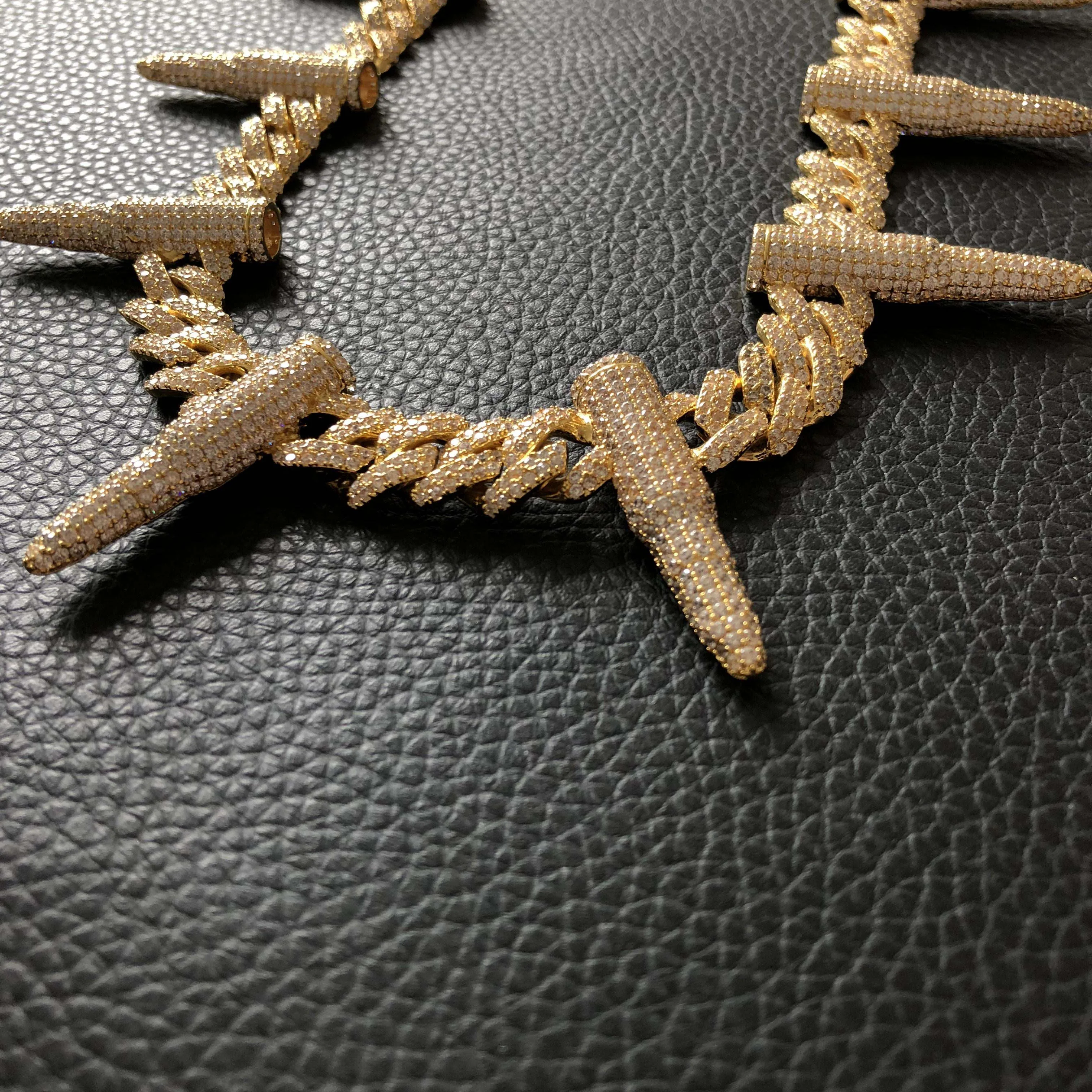 Iced out 12 мм зубчатая кубинская звеньевая цепь с пулей