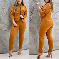 2022 work wear two piece suit sets summer women fashion solid color long sleeve double breasted blazer long casual pants set