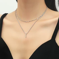 fashion new jewelry double layer zircon strip shape pendant necklaces one word diamond necklace for women clavicle chain