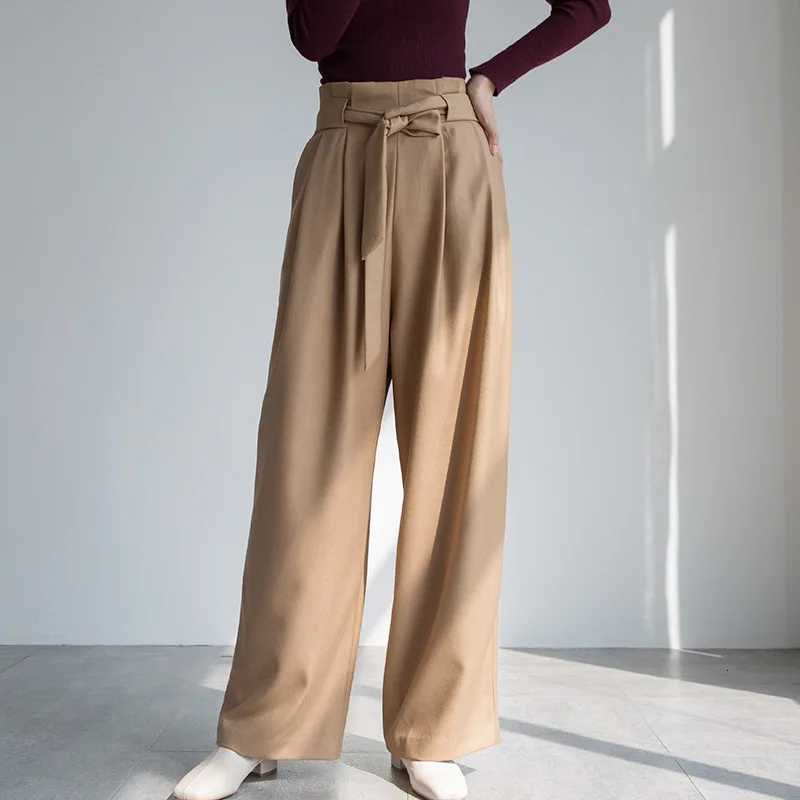 LANMREM 2020 литературные тонкие цветные прямые брюки с высокой талией галстуком