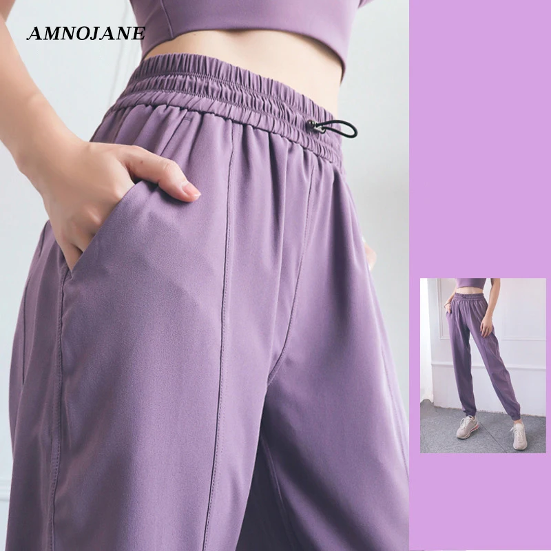 Штаны для йоги джоггеры женские леггинсы с карманами и высокой талией спортивная