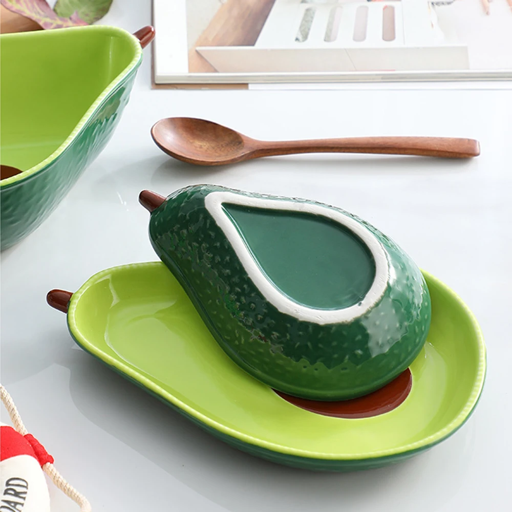 

Nordic Creative Cute Avocado Glaze Color Ceramic Dish Snack Fruit Salad Bowl Breakfast Cereal Dessert Plate Photography Props