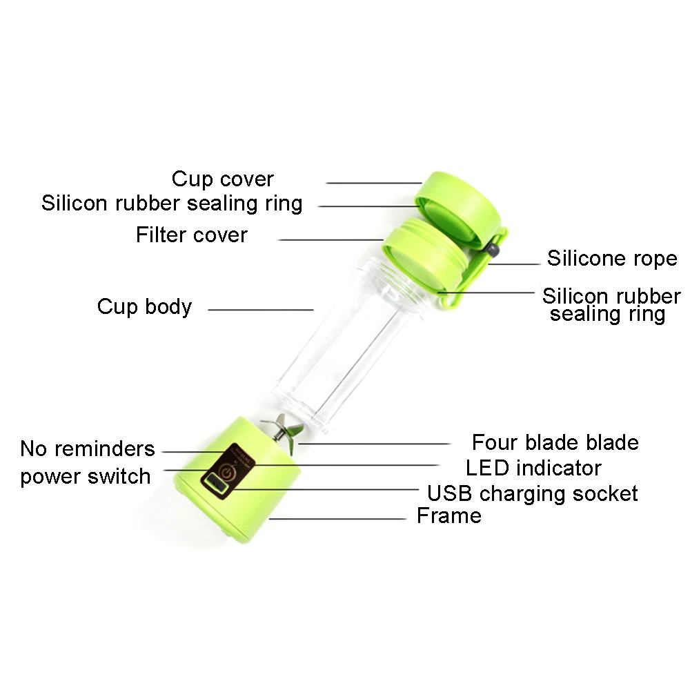 

380ml 4 Blades Mini Portable Electric Fruit Juicer USB Rechargeable Smoothie Maker Blender Machine Sports Bottle Juicing Cup