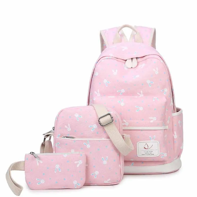 Холщовые школьные рюкзаки для женщин, школьные ранцы для девочек-подростков, сумки на ремне с принтом, 3 шт./компл.