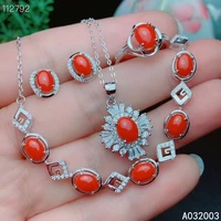 kjjeaxcmy fine jewelry 925 sterling silver inlaid natural red coral ring pendant earring bracelet set luxury supports test
