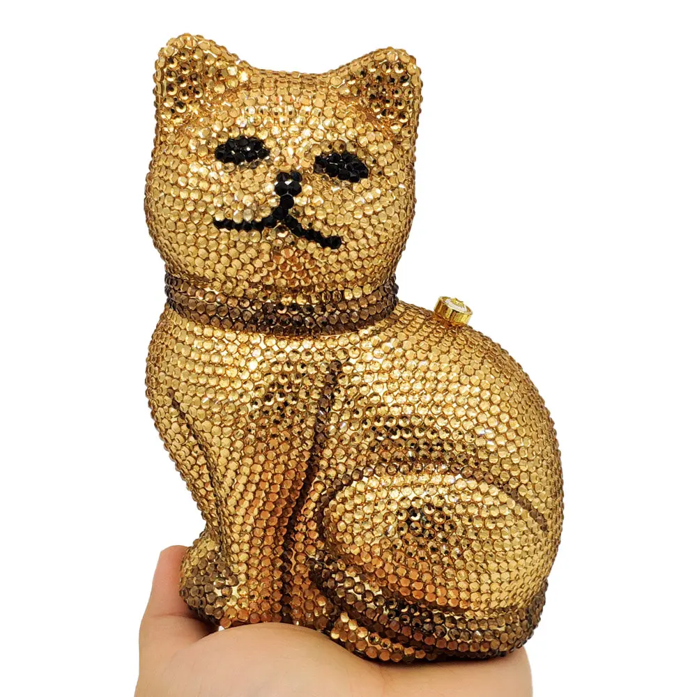 Женский клатч-минодьер Boutique De FGG золотистый клатч с котом и кристаллами вечерние