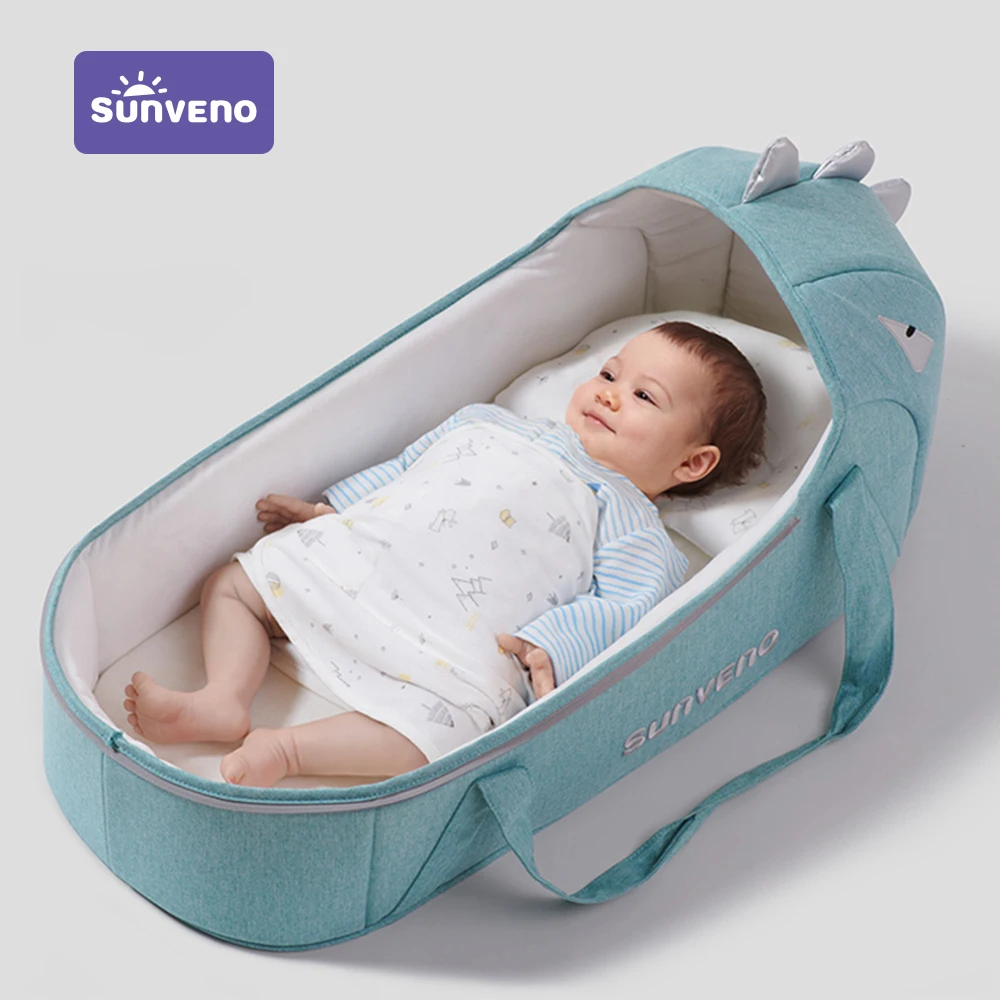 Sunveno Portable Baby Carrycot Bassinet Baby Travel Bed Crib Infant Transporter Basket Newborn Clamshell Bed for Baby 0-12Months