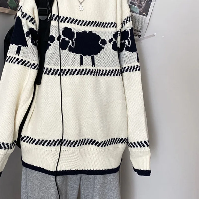 

Men's sweater 2021 spring and winter new jacquard round neck pullover couple sweater loose casual young men's clothing