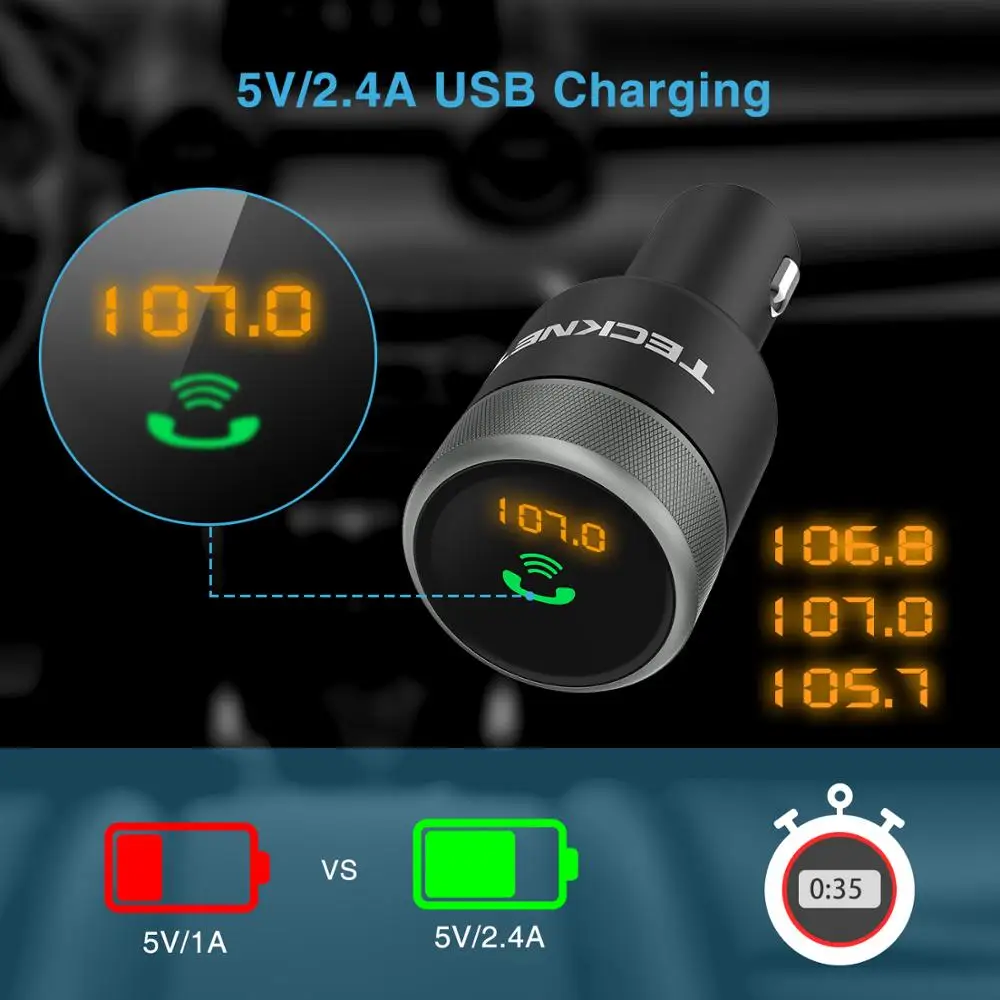 TeckNet 5 V/2.4A 2 Порты и разъёмы зарядных порта USB для автомобиля Зарядное устройство с