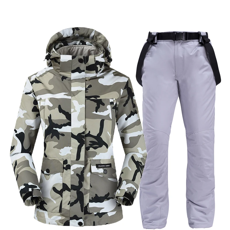 

two-layer Camouflage Women Snow jacket Snowboarding Suit Winter Outdoor Sports wear Waterproof ski jackets + snow pants