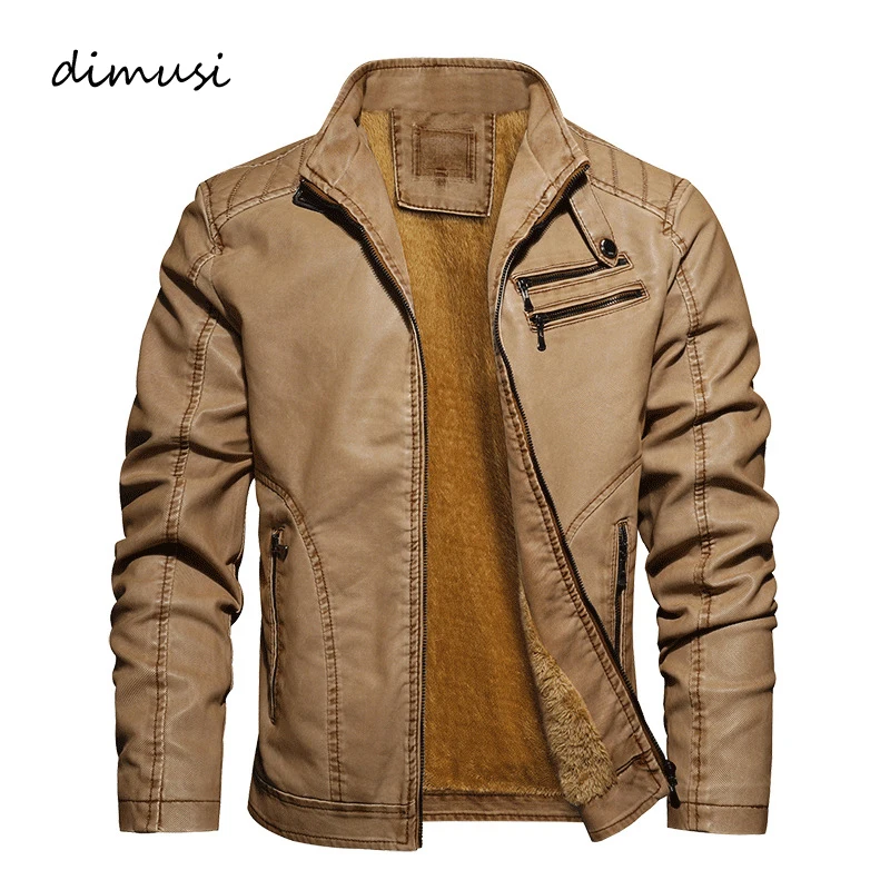 Зимняя мужская куртка из искусственной кожи DIMUSI мужские теплые приталенные