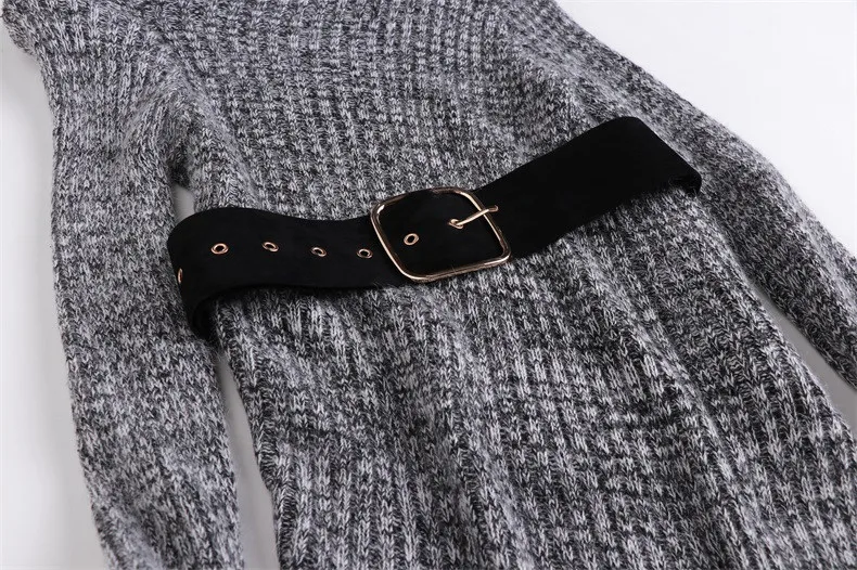 С поясом! Женский трикотажный костюм с юбкой и воротником-стойкой длинный