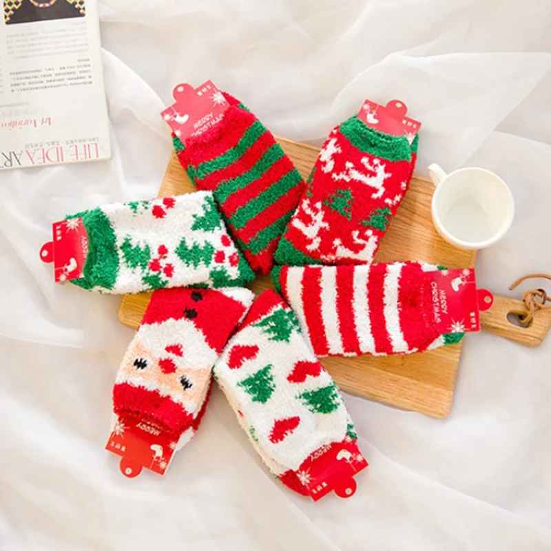 

Christmas Men Women Winter Fluffy Fleece Lined Bed Socks Floor Socks Thick Warm Christmas New Year Gift