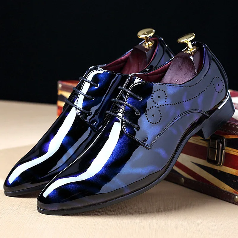 

Men's leather shoes shiny business suits new best man shoes patent leather nightclub British pointed shoes chaussure homme