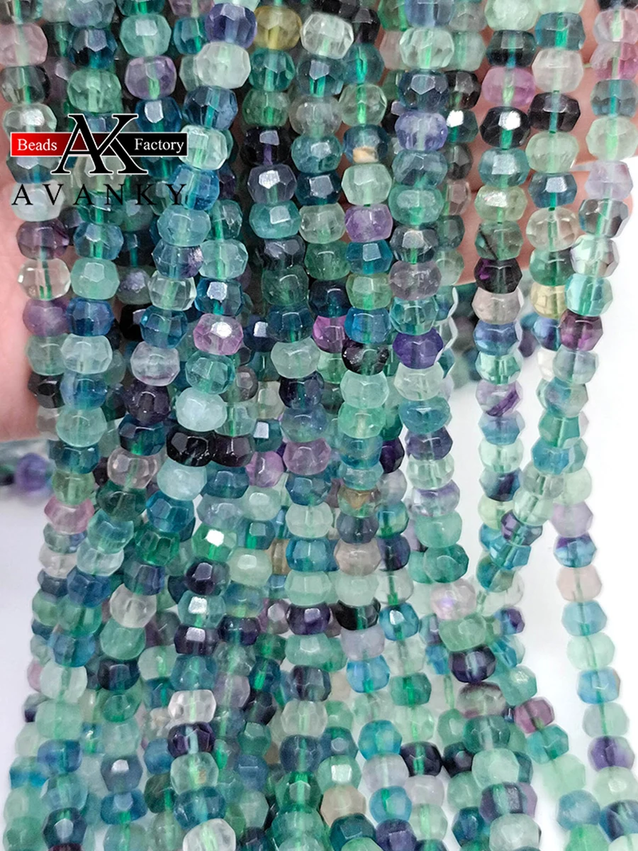 Natural Faceted Colored Fluorite Beads Small Section Loose Spacer for Jewelry Making DIY Necklace Bracelet 15'' 5x8mm 5x9mm