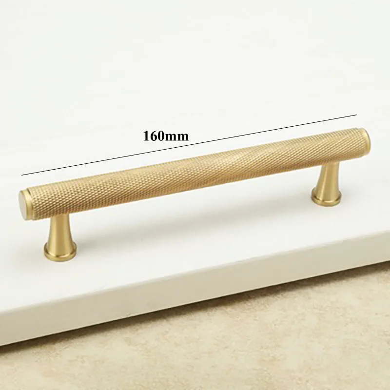 160mm length Золотые накатанные/текстурированные простые ручки и ручки для кухонного шкафа, ручки для выдвижных ящиков, ручки для спальни, латунные Т-образные, фурнитура для шкафа с scre - Цвет: 160mm length