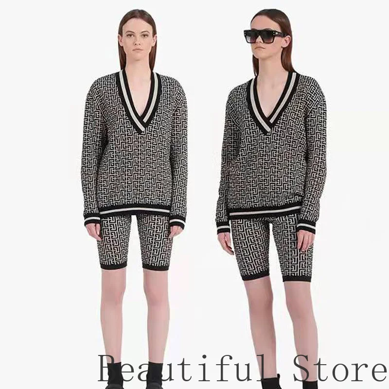 

Осенний модный свитер с V-образным вырезом, Классический жаккардовый свитер с геометрическим рисунком, повседневный джемпер с длинным рука...