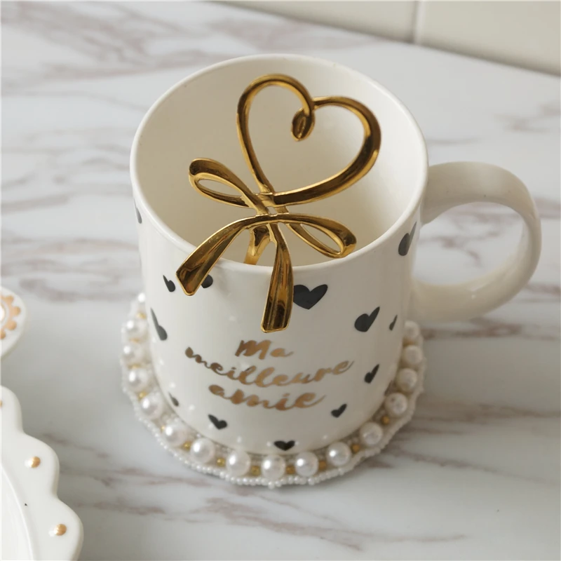 Жемчужные салфетки ручной работы для чашек романтичные коврики обеденного стола