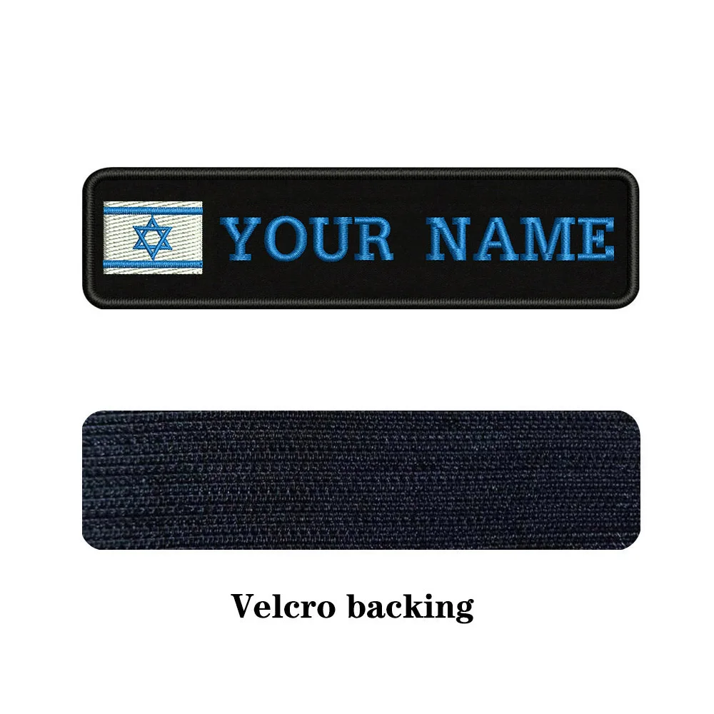 blue-Velcro На заказ Вышивка Флаг Израиль имя заплатка с текстом 10 см* 2,5 см значок Утюг на или липучке Подложка для одежды брюки рюкзак шляпа - Цвет: blue-Velcro