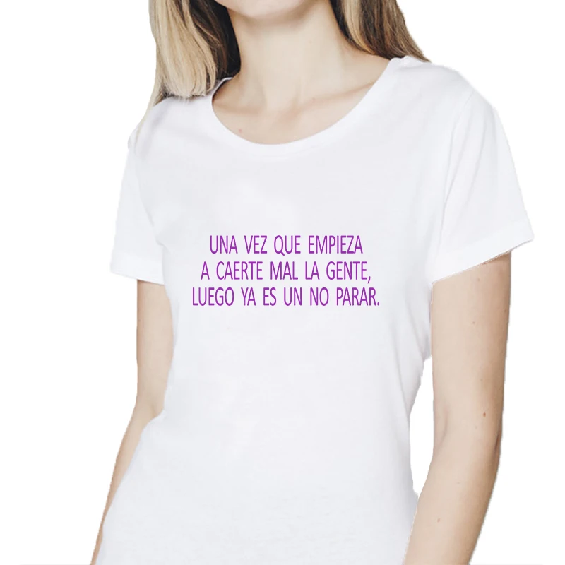 Модная женская футболка с испанским буквенным принтом летний топ Женская