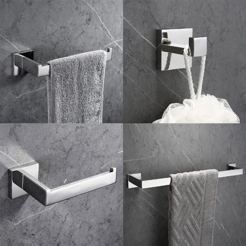 4pcs Set SUS 304, набор аксессуаров для ванной комнаты из нержавеющей стали, крючок для халата, вешалка для полотенец и зеркальная полировка, держатель для туалетной бумаги, одежда - Цвет: 4pcs Set