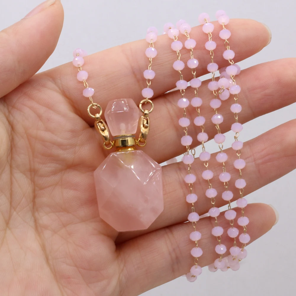 

Very Delicate Necklace Natural Stone Rose Quartz Perfume Bottle Pendant Necklace for Romantic Love Gifts for Ladies 20x38 mm